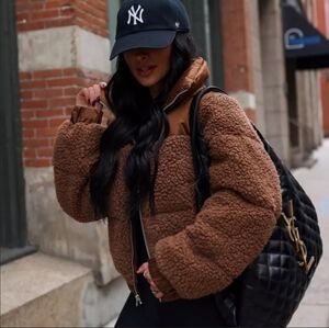 Abercrombie & Fitch Chocolate Brown Sherpa Puffer Jacket